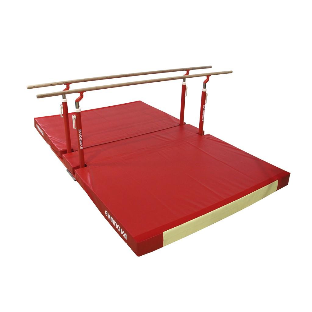 Gymnova training parallel bars with folding feet, transport trolleys and custom folding mat